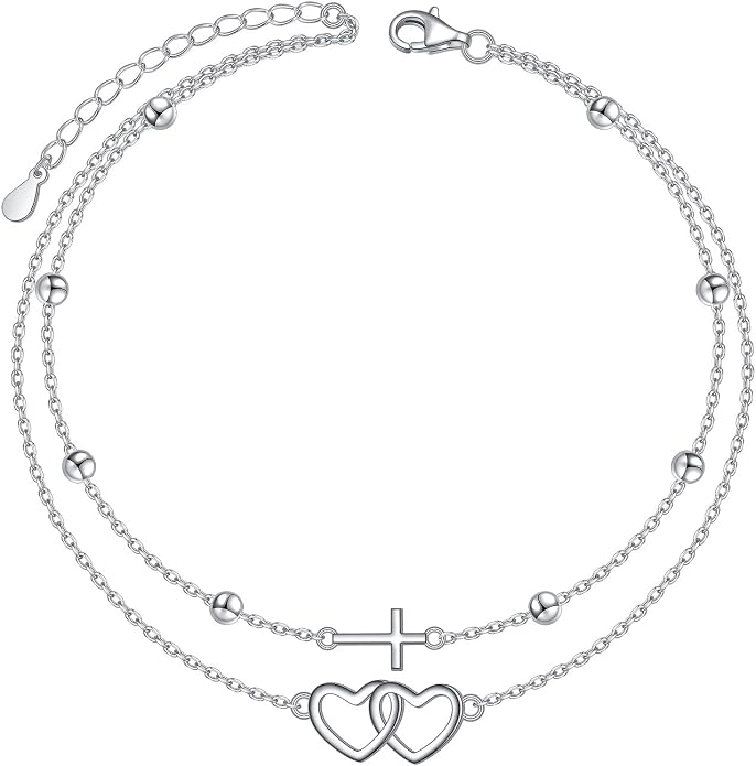 Anklets for Women 925 Sterling Silver Blue Evil Eye Infinity Butterfly Adjustable Multilayer Layered Summer Beach Ankle Bracelet Foot Chain Jewelry for Women