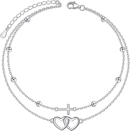 Anklets for Women 925 Sterling Silver Blue Evil Eye Infinity Butterfly Adjustable Multilayer Layered Summer Beach Ankle Bracelet Foot Chain Jewelry for Women