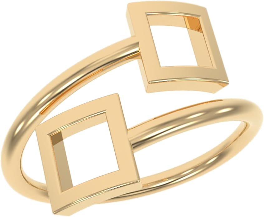 18k Gold Plated Simple Minimalist Square Adjustable Stackable Halo Ring Band for Women Valentines Day Gifts for Her Comes with a Gift Box