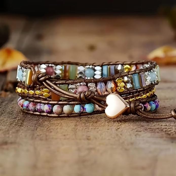 Boho Wrap Bead Bracelet for Women - Handmade Adjustable Natural Stone Beaded Bracelets Yoga Healing Bracelet Bangle Hippie Jewelry