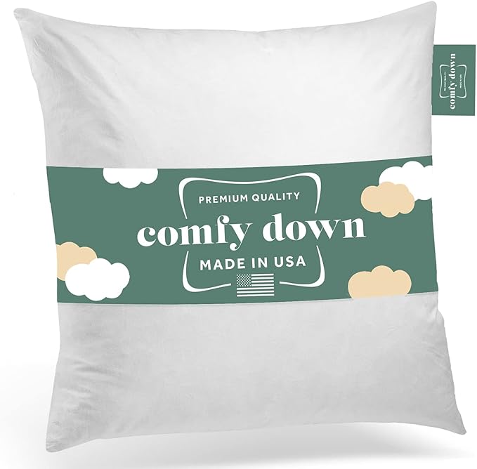 ComfyDown 24x24 Throw Pillow Insert, Down & Feather Fill, 100% Cotton Cover, Made in USA – Premium Soft Decorative Pillow Form Sham Stuffer for Bed, Sofa & Couch