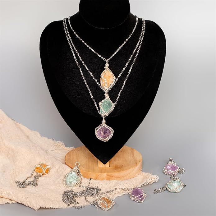 YGLINE Natural Raw Stone Healing Crystal Necklace Wire Wrapped Pendant for Womens Ladies