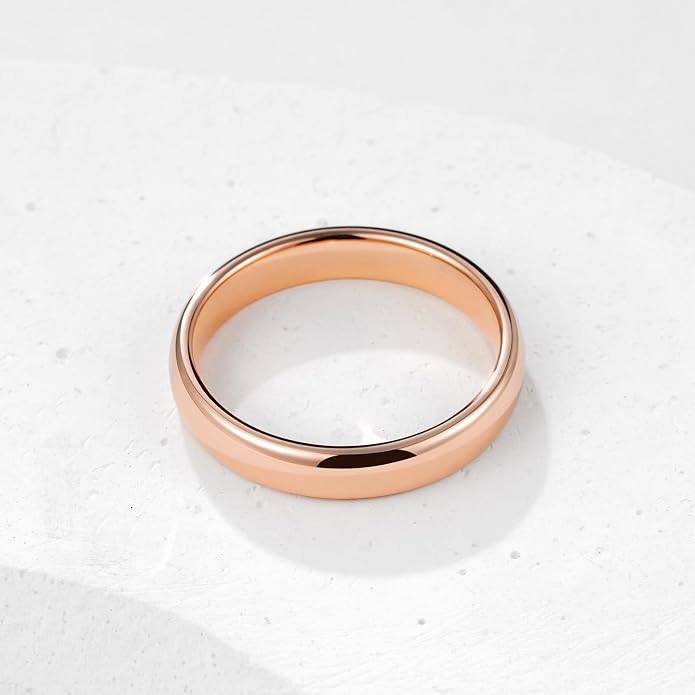 King Will Men's Women's Tungsten Carbide Ring 24k Gold Plated Rose Gold Plated Domed Polished Finish Wedding Band
