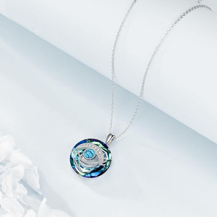 TOUPOP Evil Eye Necklace 925 Sterling Silver Tree of Life/Turquoise Evil Eye Crystal Pendant Necklace Protection Jewelry Amulet Christmas Gifts for Women Her