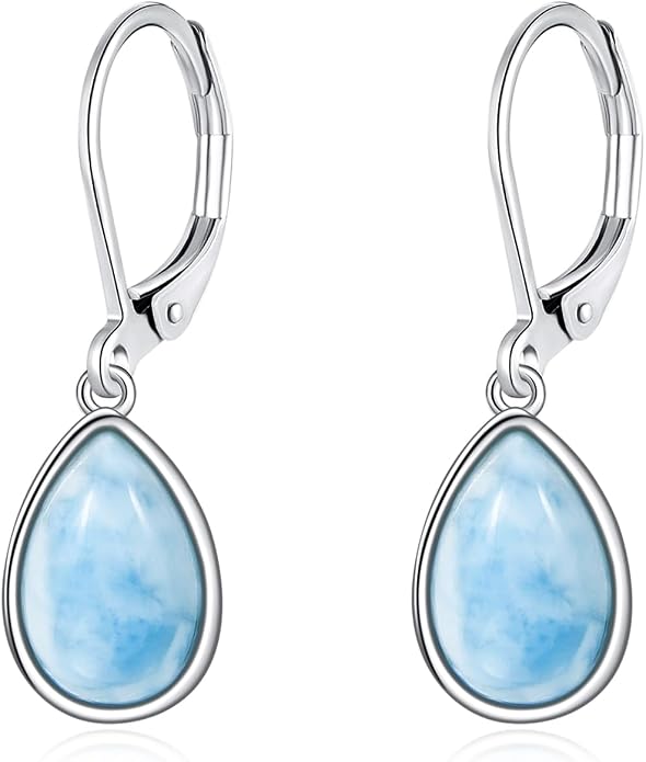 Larimar/Star/Dragonfly/Sunflower/Moonstone/Black Onyx Earrings for Women Leverback Dangle Earrings Hypoallergenic Jewelry for Women