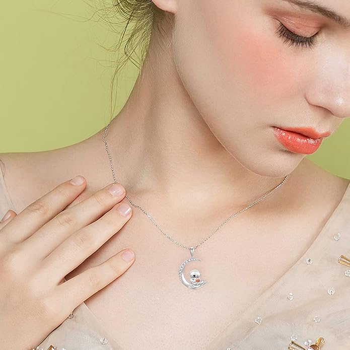 PROESS Animal Birthstone Necklace 925 Sterling Silver Otter/Axolotl/Hippo/Elephant/Dachshund/Monkey/Red Panda Pendant Necklace Animal Birthstone Jewelry Gifts for Women