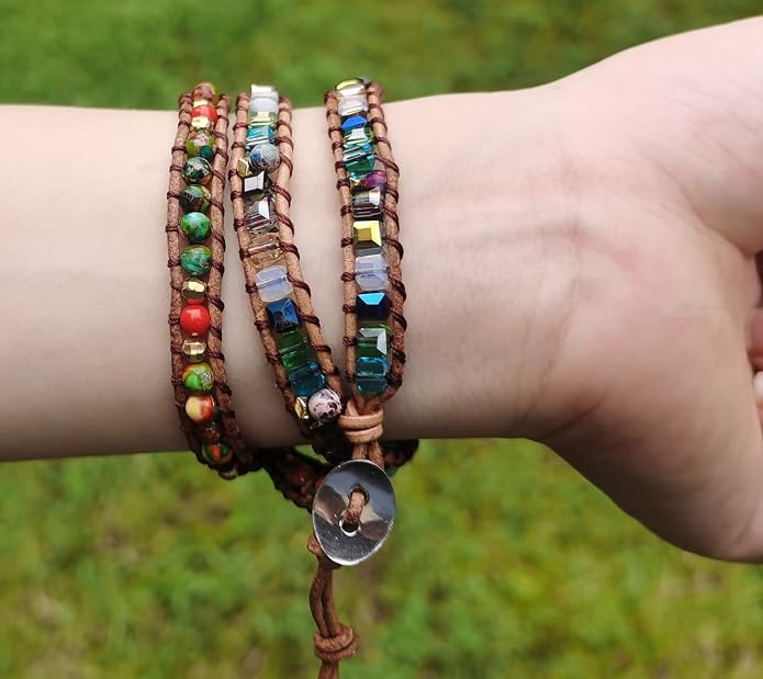 Women Wrap Bracelet Boho Natural Jasper Crystal Stone Beads Strand Bracelets