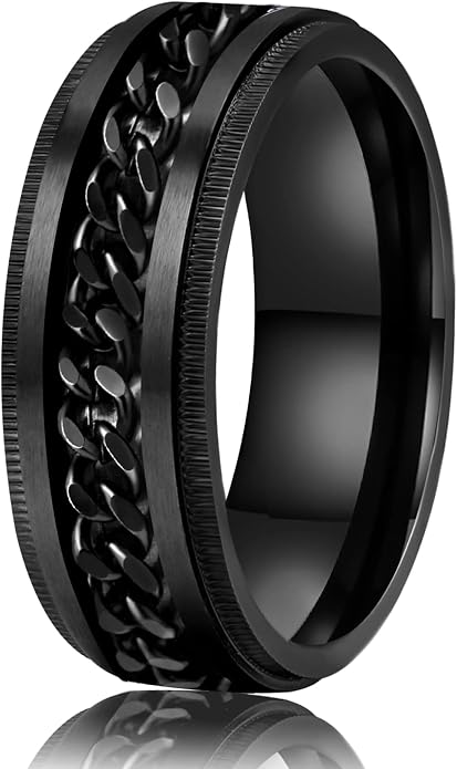 LAOYOU Fidget Anxiety Ring for Men | 8mm Spinner Band for Calming, Worry, Stress Relief & Mindfulness | Hypoallergenic Stainless Steel Comfort Fit Non Tarnish
