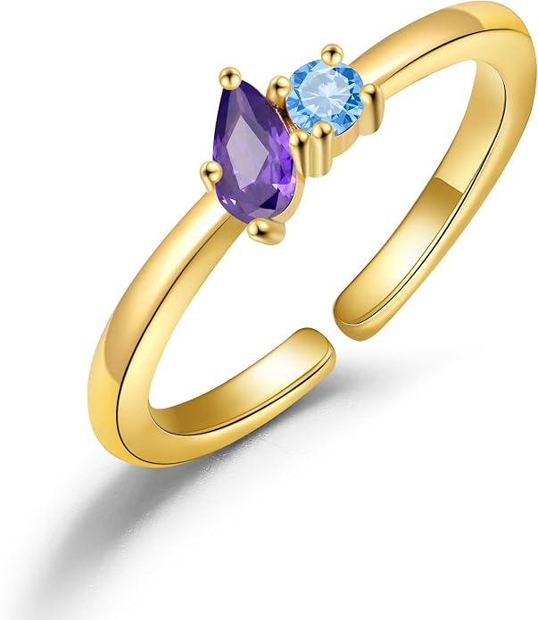 JSJOY Birthstone Rings for Women Dainty Emerald Blue Ring Birthday Gifts for Mom Her Gemstones CZ Ring for Teens Gold Rings That Don't Tarnish Adjustable Ring Jewelry Gifts