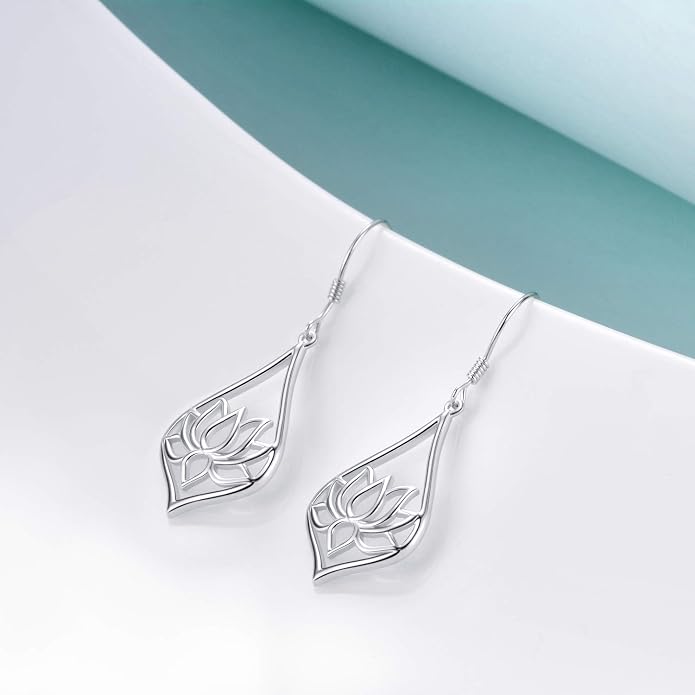 WINNICACA Sterling Silver Dangle Drop Earrings for Women Mom Flower Leverback Earrings Jewelry Christmas Anniversary Birthday Gifts