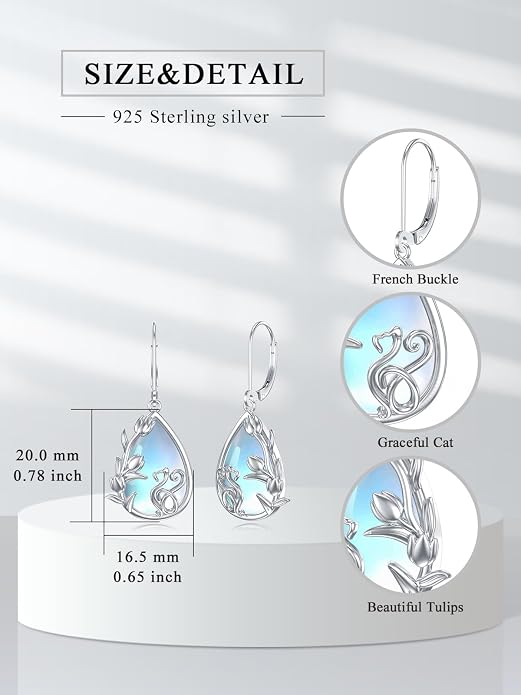 Dorunmo Moonstone Dangle Drop Earrings s925 Sterling Silver Leverback Earrings Filigree Moonstone Jewelry Birthday Gifts for Women