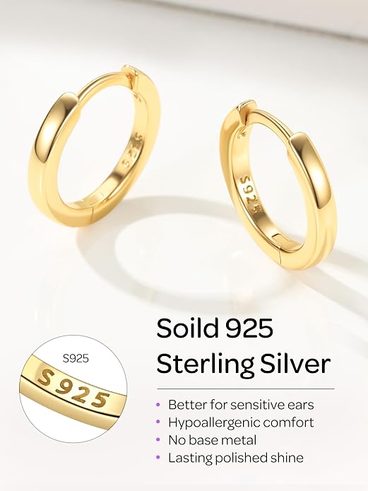 ChicSilver 925 Sterling Silver Huggie Hoop Earrings Small Hoop Earrings for Women Hypoallergenic Silver Huggie Earring Cartilage Earrings for Women (6/8/10/12/14/16/18/20MM)