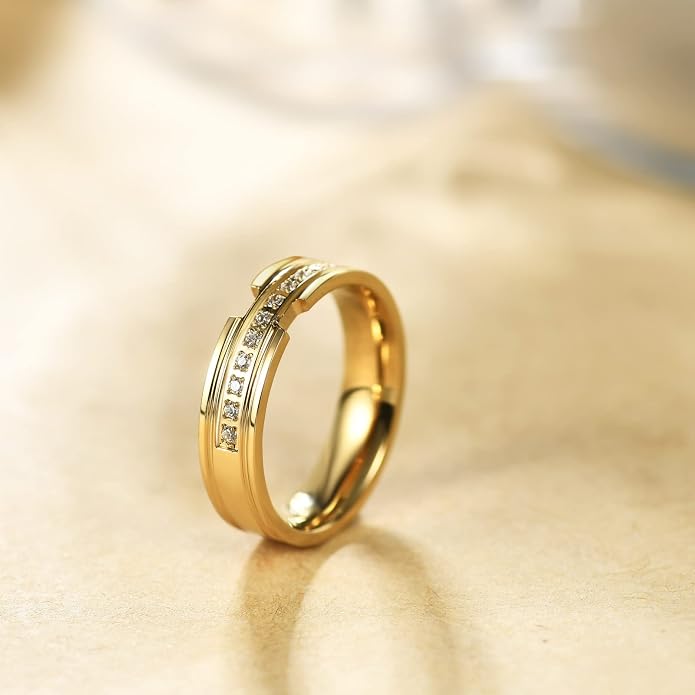 NOKMIT 5mm 14K Gold Filled Rings for Women Girls Dainty Thick Wedding Band Couple Anniversary Engagement Thumb Ring Gifts High Polished Plain Flat Cigar Band Tarnish Resistant Comfort Fit Size 4 to 11