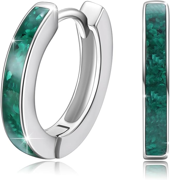CUOKA MIRACLE 925 Sterling Silver Opal Hoop Earrings for Women - Opal Hinged Huggie Hoops, Hypoallergenic Small Hoop Earrings for Sensitive Ears, Dainty Everyday Jewelry Birthday Christmas Gift