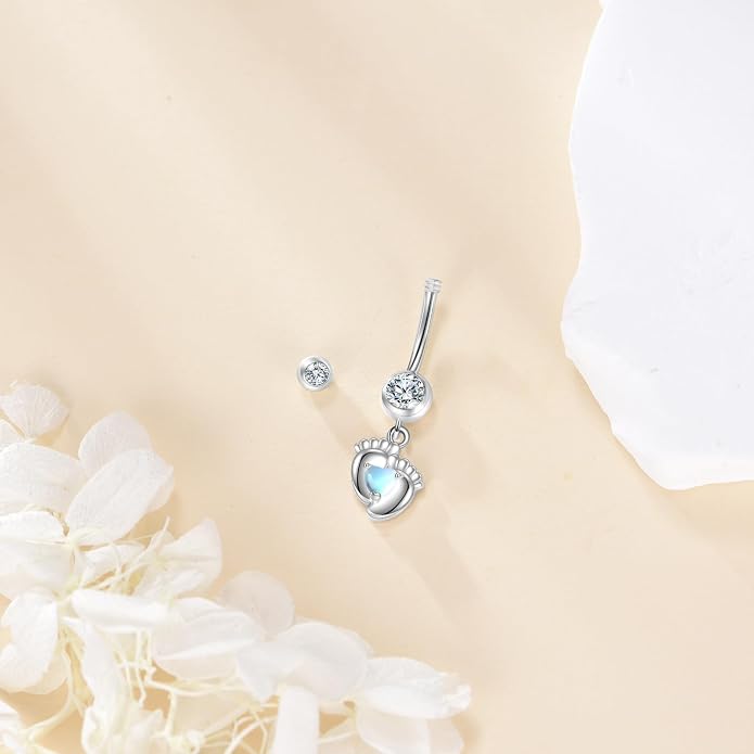 Belly Button Ring 925 Sterling Silver Bar Butterfly/Cross/Pregnancy Dangle Belly Button Piercing Body Navel Rings CZ Moonstone Jewelry Gift for Women