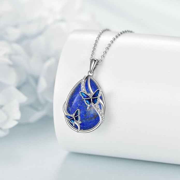 KQF Dragonfly/Butterlfy/Cat/Jellyfish/Bunny/Axolotl/Bee/Mermaid/Hummingbird/Elephant Necklace for Women Sterling Silver Moonstone Pendant Necklace Dragonfly Jewelry Gifts for Women