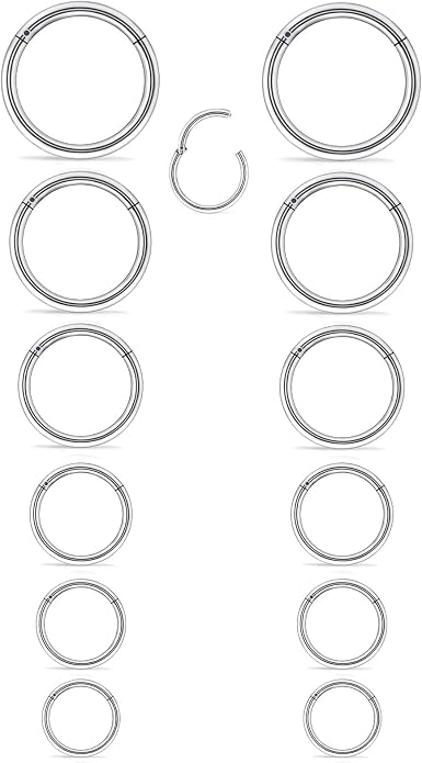 20G-2G Surgical Steel Hinged Clicker Septum Nose Rings Gauges Earrings Seamless Hoops Eyebrow Lip Ring Cliker Helix Tragus Daith Rook Earrings for Women Men