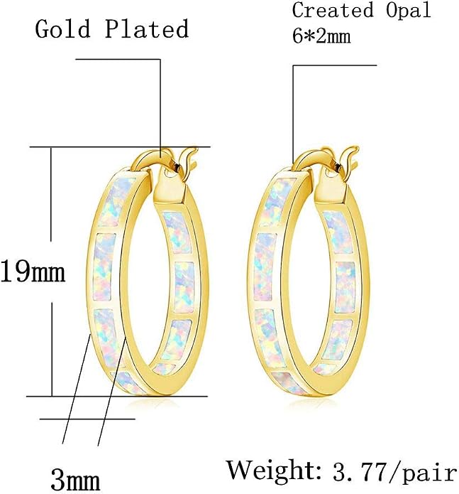 CiNily Sterling Silver/Rose Gold/Yellow Gold Plated Hoop Earrings 20mm,Multicolor Opal Small Hoop Earrings for Women Girls Hypoallergenic Jewelry for Sensitive Ears Gemstone Earrings