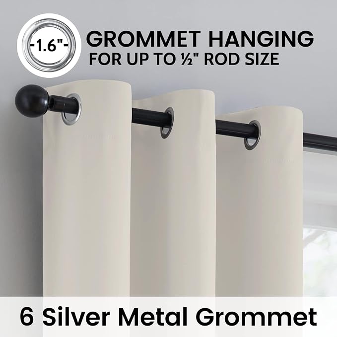 SimpleHome Cream 100% Blackout Curtains Room Darkening Living Room 72 Inch | Curtains for Bedroom,Thermal Insulated Grommet Window Drapes,Curtains for Living Room with Black Back,38 x 72 Inch,2 Panels