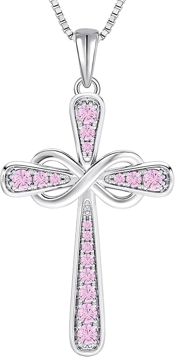 YL 925 Sterling Silver Cross Necklace for Women Halo Infinity Pendant Cubic Zirconia Jewelry for Mom