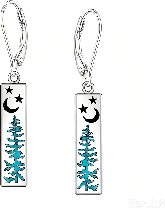 Mountain Earrings 18K White Gold Plated Turquoise/Abalone Shell Mountain Dangle Drop Earrings Jewelry Gift for Skiers, Hikers, Campers, Climbers Lovers