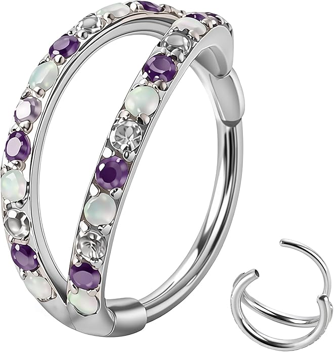 20/16G CZ Hinged Nose Rings Hoop, 316L Surgical Stainless Steel Cartilage Earring, Septum Clicker Ring, Daith Helix Rook Tragus Conch Lip Lobe Piercing Jewelry