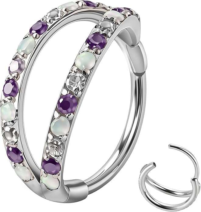 20/16G CZ Hinged Nose Rings Hoop, 316L Surgical Stainless Steel Cartilage Earring, Septum Clicker Ring, Daith Helix Rook Tragus Conch Lip Lobe Piercing Jewelry