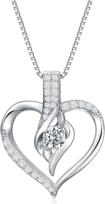 Birthstone Necklace Gifts for Women, 18K Gold-plated Sterling Silver Love Heart Necklace Durable Box Chain Women Jewelry Gifts for Her 20"