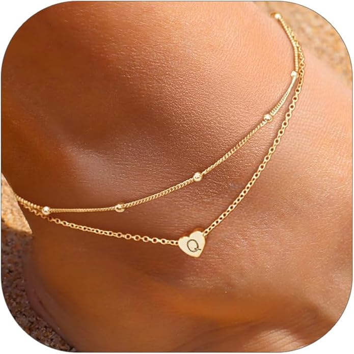 ChicSilver Sterling Silver Anklets for Women 925 Ankle Bracelets for Women Layered Heart Anklet With Beaded Anklets for Women