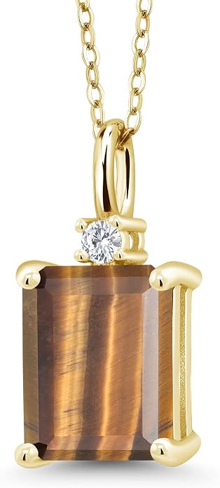Gem Stone King 925 Sterling Silver Gemstone Birthstone Pendant Necklace for Women | Emerald Cut 10X8MM and Round 2MM | With 18 Inch Chain | Fine Jewelry for Her Mom Wife