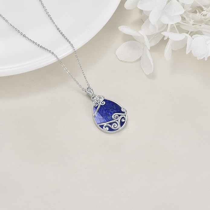 YAFEINI 925 Sterling Silver Moonstone Necklace Filigree Teardrop Pendant Necklace Jewelry for Women Girls