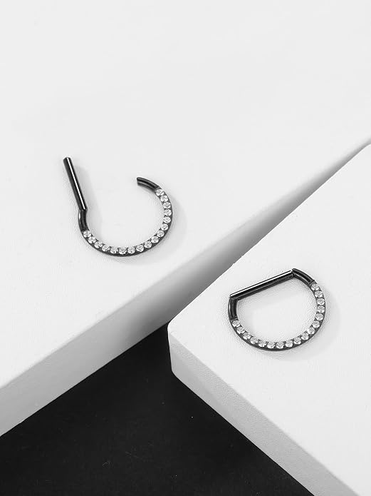 Oveta Titanium D Shaped Nipple Rings 14G for Nipple Piercing Jewelry Higned Segment Clicker Ring Hoops 11mm 12mm 14mm for Women Men, Silver Gold Black, 2PCS