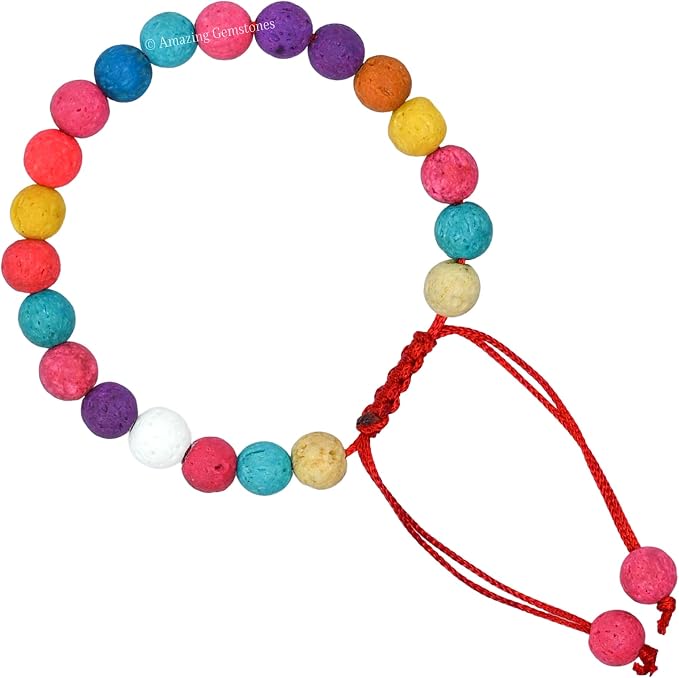 Amazing Gemstone Multi Lava Bracelet for Women Men's Gifts - Protection Healing Crystal Bracelet - 8mm Gemstones Beaded Adjustable Bracelet Pulseras para Hombres Mujer Stocking Stuffers