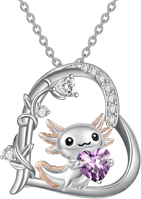 PELOVNY Teddy Bear Necklace for Women 925 Sterling Silver Bear/Highland Cow/Fox/Cat/Axolotl Birthstone Necklace Christmas Birthday Jewelry Gifts for Mom Daughter Wife Sister