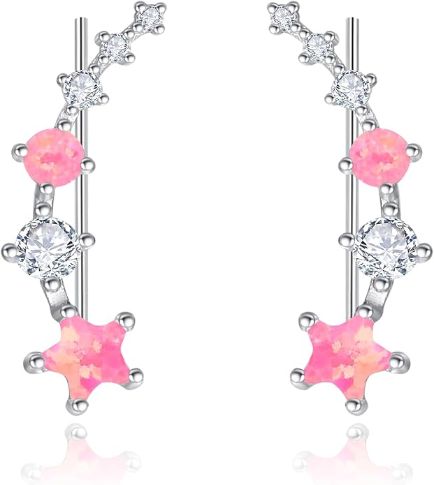 Dreamboat Star Ear Climbers Earrings for Women 925 Sterling Silver Star Ear Cuffs Crawler Earring Cubic Zirconia Climbing Jewelry Wedding Birthday Gifts