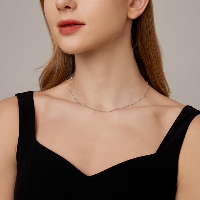 Gold Chain Necklace for Women Dainty Simple Satellite Beaded Twisted Chain Choker Necklace Everyday Jewelry Christmas Gifts
