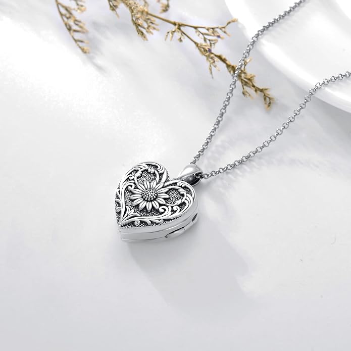SOULMEET Personalized Silver Locket Necklace That Holds Pictures Photo Keep Someone Near to You, Memorial Custom Lockets Necklaces Letters Engraving for His Her