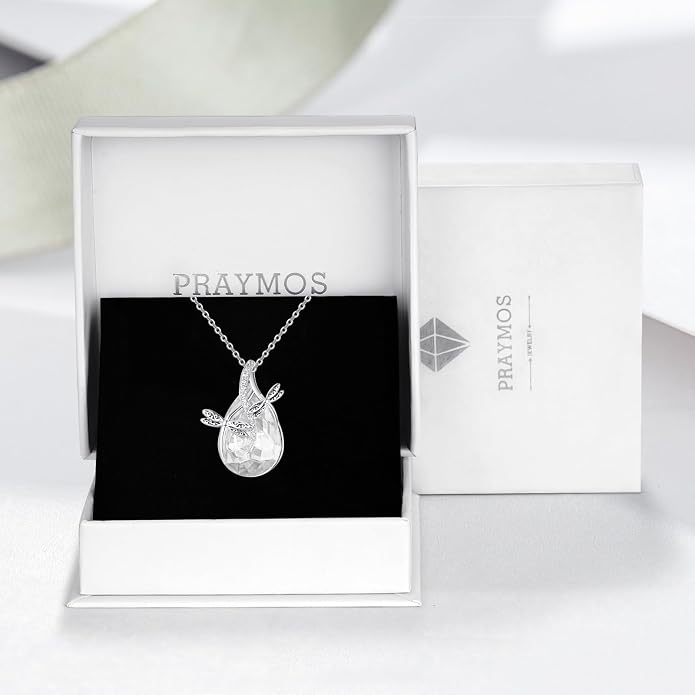 PRAYMOS S925 Sterling Silver Birthstone Necklaces for Women Dainty CZ Necklace Dragonfly Pendant Minimalist Jewelry Gift