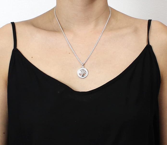 COSUMOSU Tree of Life Pendant, 925 Sterling Silver with Shiny White Zirconia, Nature-Inspired Symbolic Jewelry for Women, Spiritual Gift