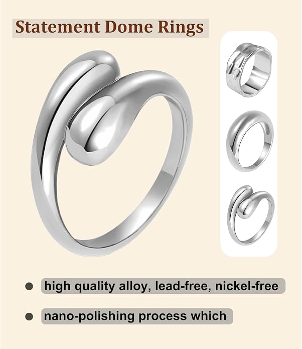 Chunky Gold Rings for Women Non Tarnish, 18K Gold Plated Statement Dome Rings Stacking,Thumb Ring, Mens Silver Eternity Wedding Band Jewelry Size 5-11