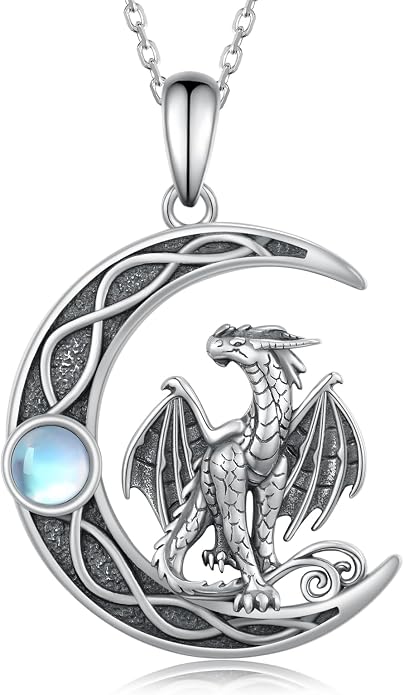 Dragon/Fairy Necklace 925 Sterling Silver Moonstone Crescent Moon Necklace Birthday Gifts for Women