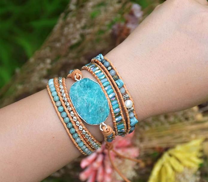 Boho Wrap Bracelet for Women, Handmade Natural Imperial Jasper Multi-Layer Stone Beaded Bracelet, Bohemian Healing Crystal Stone Jewelry Gifts