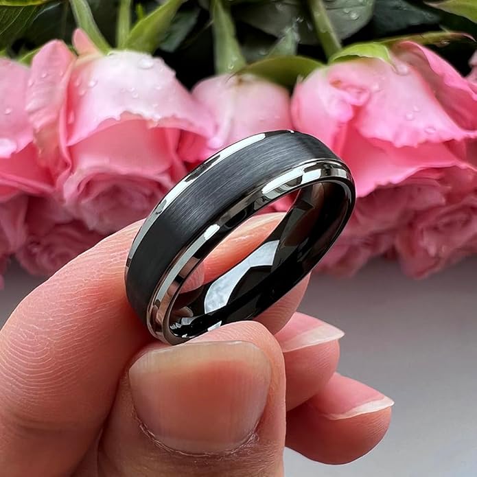 TUTISS 6mm 8mm Tungsten Rings for Men Women Fashion Engagement Wedding Bands Brushed Finish Stepped Beveled Edges Comfort Fit
