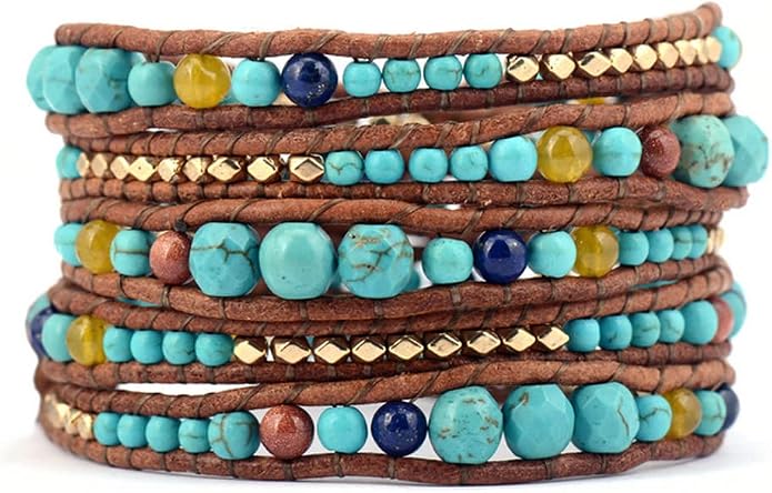 Boho Wrap Bead Bracelet for Women - Handmade Adjustable Natural Stone Beaded Bracelets Yoga Healing Bracelet Bangle Hippie Jewelry