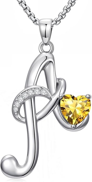 Birthday Gifts for Women Alphabet A to Z Initial Birthstone Pendant Necklaces for Women - 18k White Gold Plated Personalized Name Jewelry Anniversary Graduation Gifts for Wife Her Daughter Girlfriend(with Gift Box)
