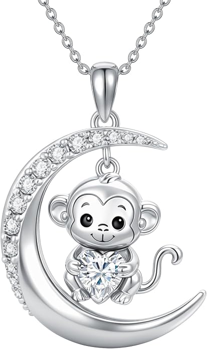 PROESS Animal Birthstone Necklace 925 Sterling Silver Otter/Axolotl/Hippo/Elephant/Dachshund/Monkey/Red Panda Pendant Necklace Animal Birthstone Jewelry Gifts for Women