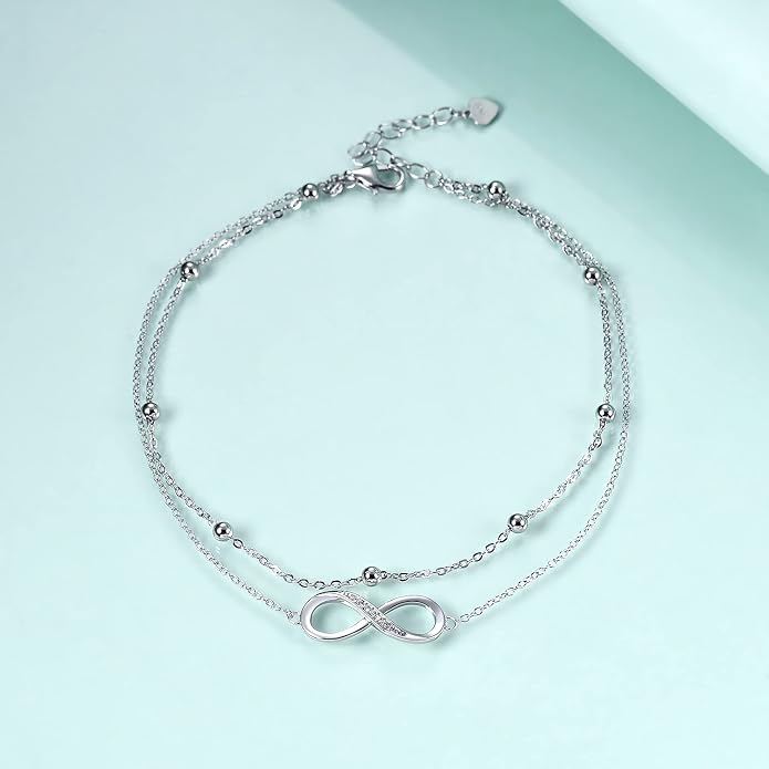 Rnivida 925 Sterling Silver Anklet for Women, Multilayer Foot Chain Adjustable Ankle Bracelet for Women