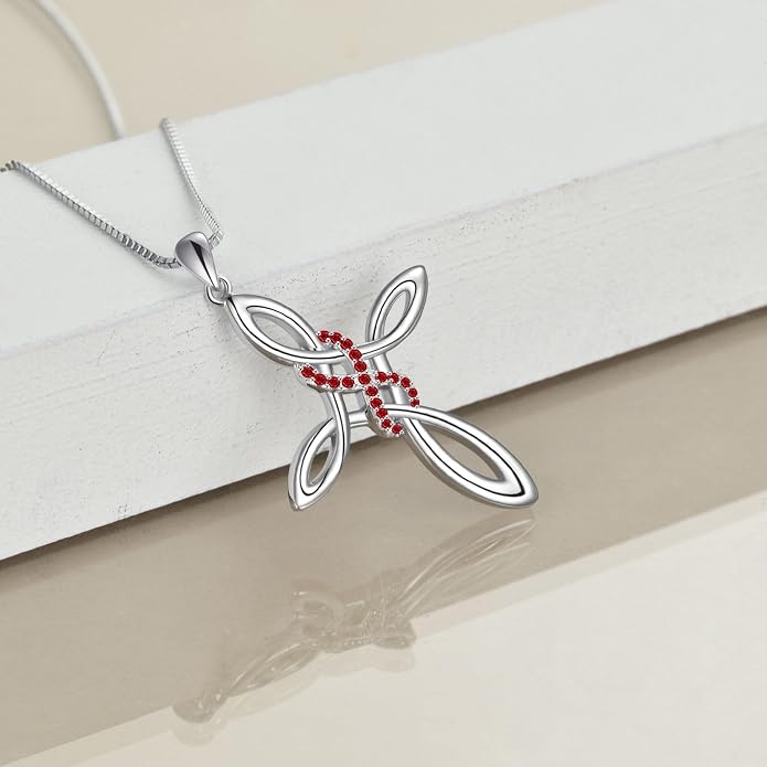 LUHE Celtic Knot Cross Necklace Sterling Silver Birthstone Polished Religious Infinity Celtics Jewelry Gifts for Women