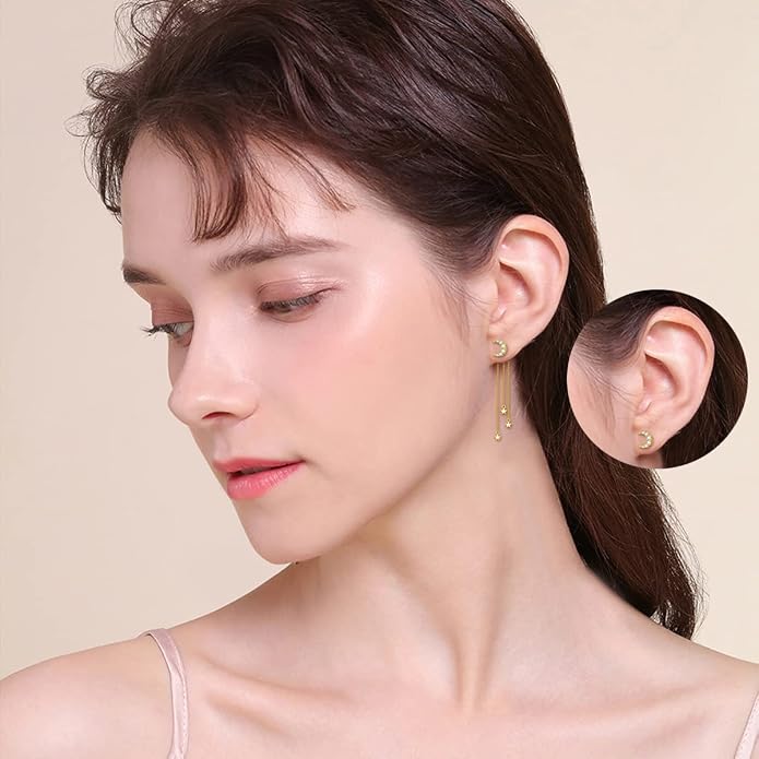 Sterling Silver Cross/Rose/Heart/Moon Star/Mushroom Dangle Drop Stud Earrings Jewelry Gifts for Women Girls