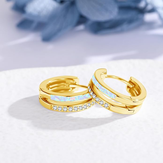 MEDWISE Mothers Day Gifts for Mom Multi Colored Opal Hoop Earrings for Women 925 Sterling Silver Huggie Hoop Earrings Jewelry Gift for Women Daughter Wife Mom Friends